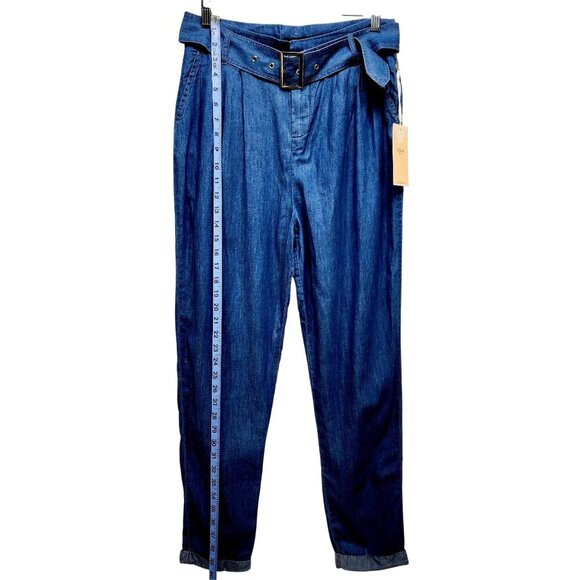 High-Waisted Denim Womens Trousers pants With Belt By Blāshe size S - Picture 6 of 10